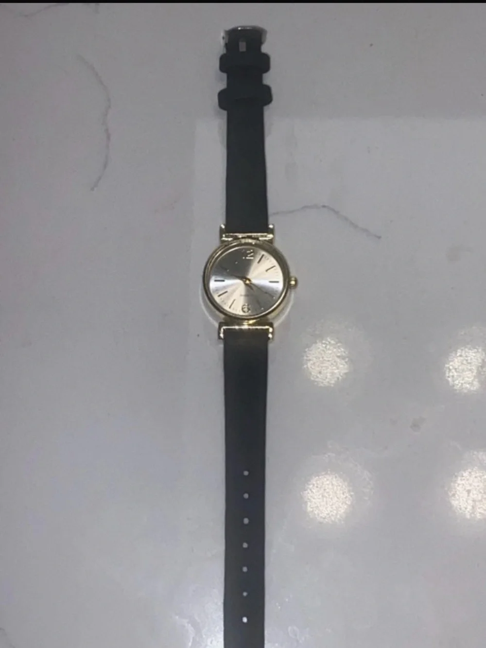 H&M Black Strap Watch with Gold Case and Silver Dial